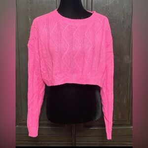 SHEIN Pink longsleeves cropped Oversized Sweater w/bag - Size Small